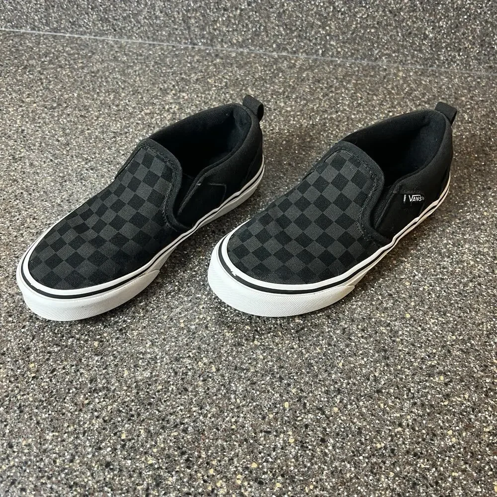 Vans Classic Little Kids 1 Black/GrayCheck Sneakers Shoes Slip On Low Top Padded